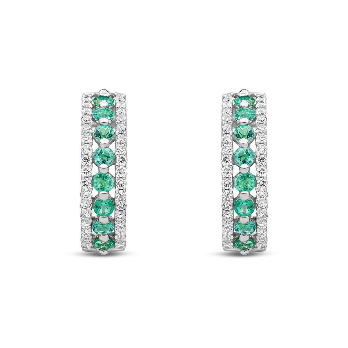 9ct White Gold Natural Emerald & Diamond Huggie Earrings