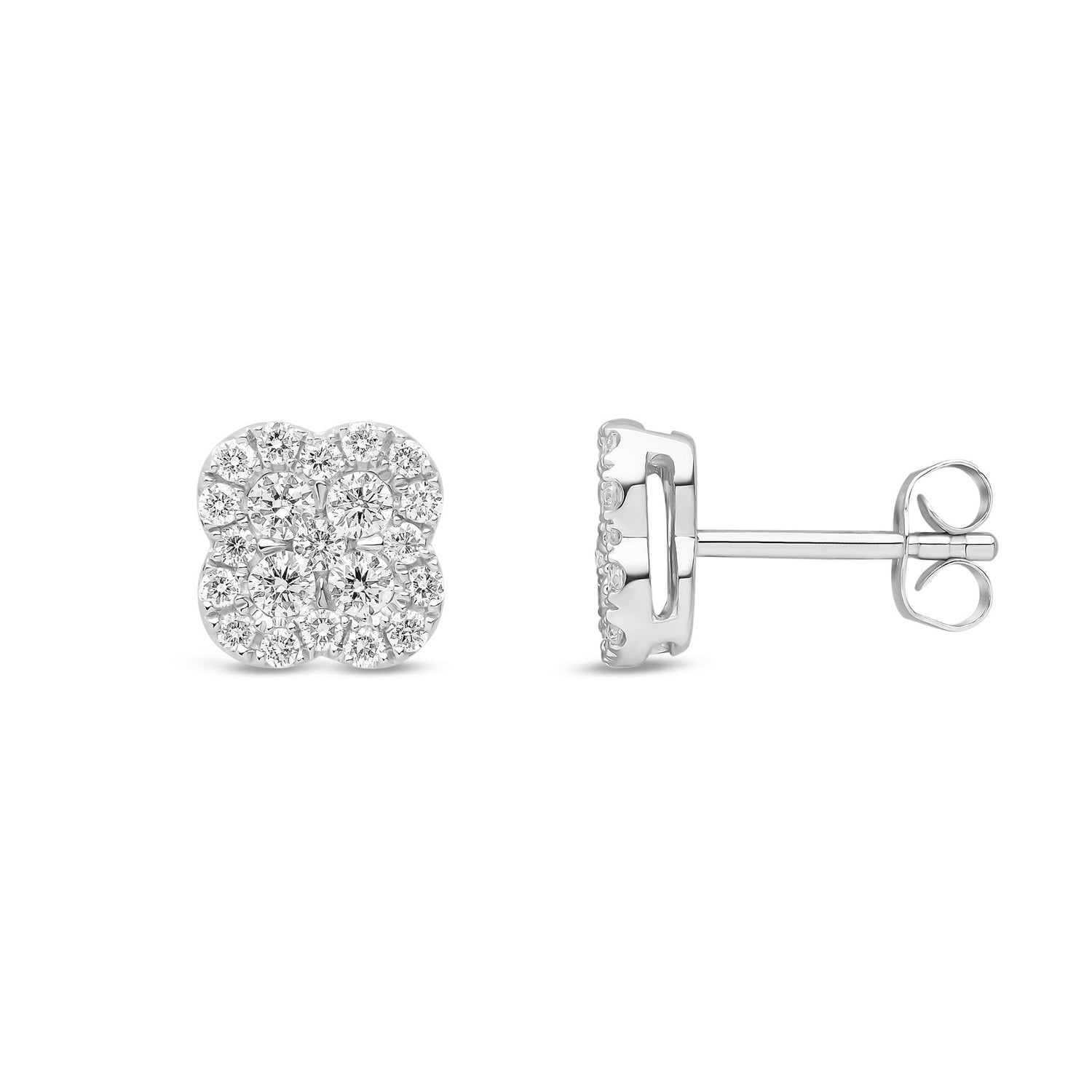 9ct White Gold Natural Diamond Quatrefoil Cluster Halo Earrings