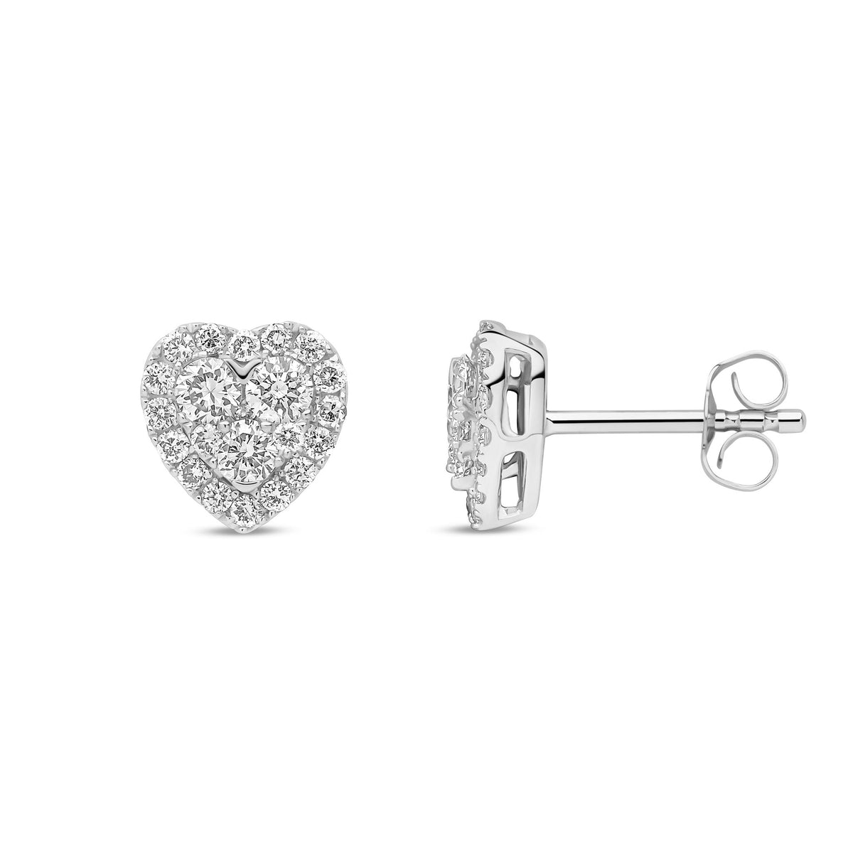 9ct White Gold Natural Diamond Heart Cluster Halo Earrings
