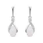 9ct White Gold Oval Natural Opal & Diamond Crossover Drop Earrings — 6x4mm