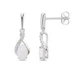 9ct White Gold Oval Natural Opal & Diamond Crossover Drop Earrings — 6x4mm