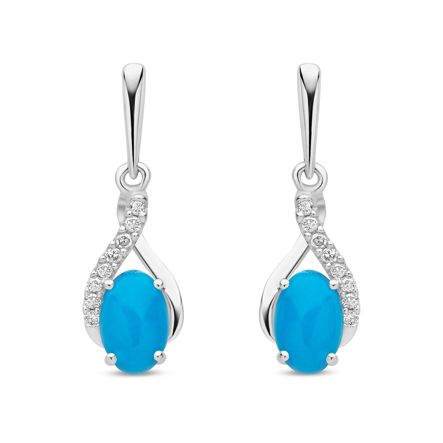 9ct White Gold Natural Turquoise and Diamond Crossover Drop Earrings