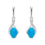 9ct White Gold Oval Natural Turquoise & Diamond Crossover Drop Earrings — 6x4mm