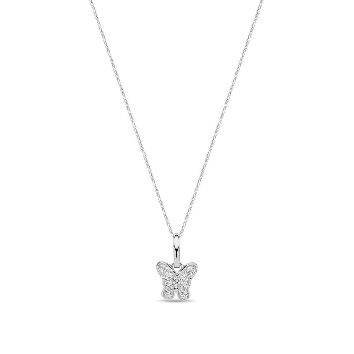 9ct White Gold Natural Diamond Butterfly Pendant Necklace