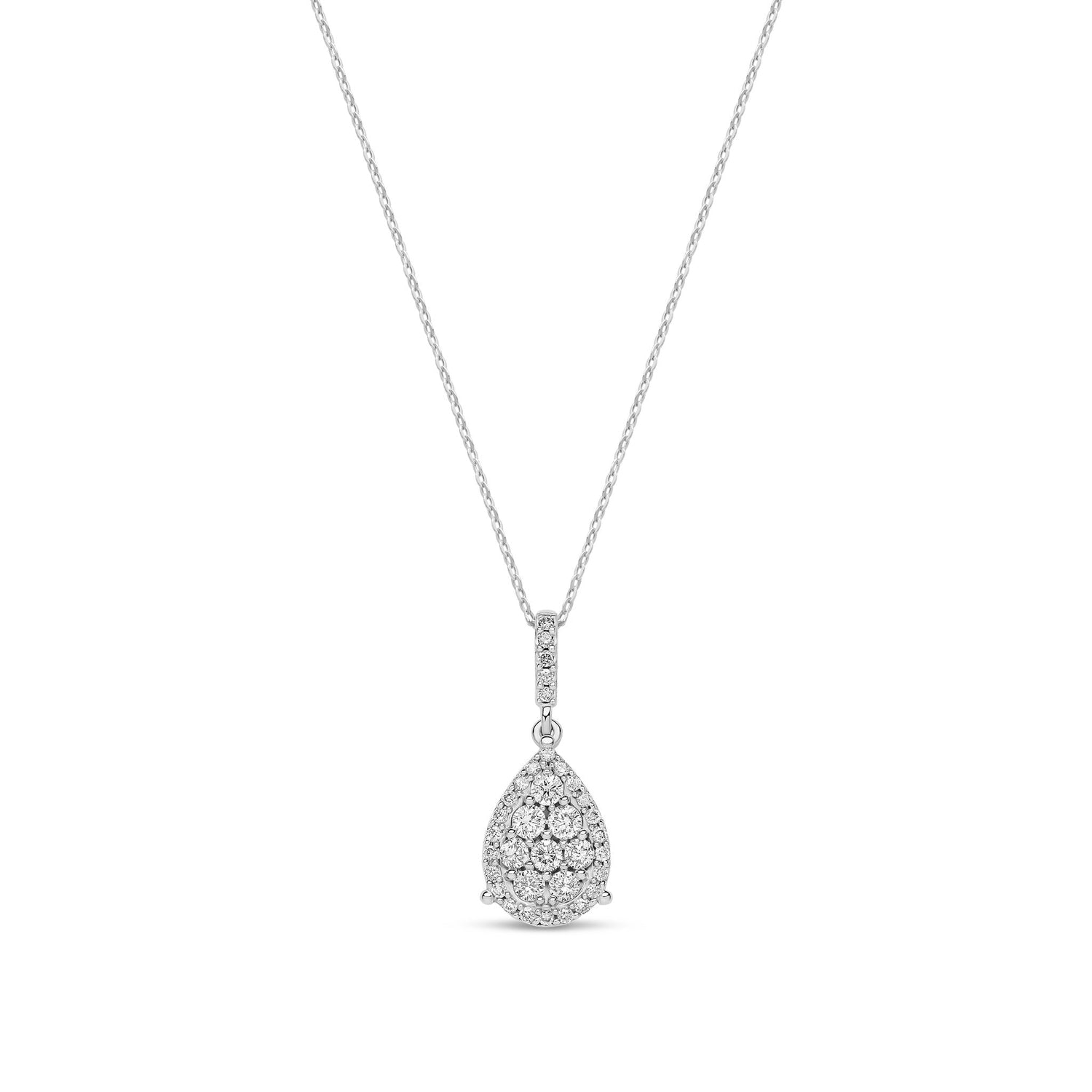 18ct White Gold Natural Diamond Pear Shaped Cluster Pendant Necklace