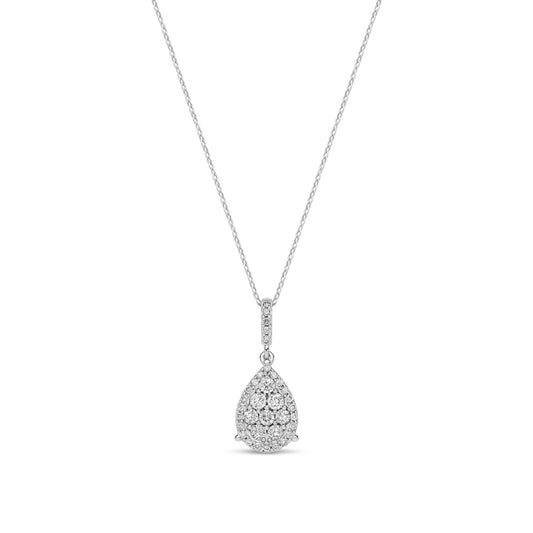 18ct White Gold Natural Diamond Pear Shaped Cluster Pendant