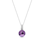 9ct White Gold Natural Amethyst Cabochon & Diamond Accent Pendant — 8mm