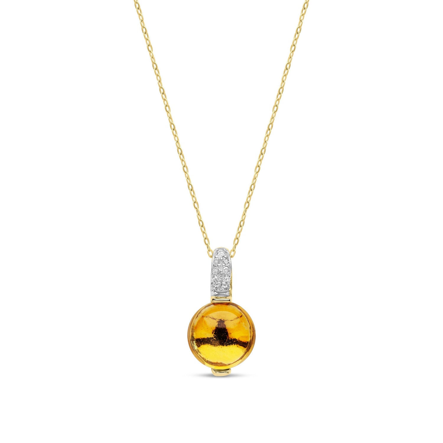9ct Yellow Gold Natural Citrine Cabochon & Diamond Accent Pendant Necklace