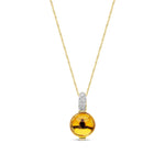 9ct Yellow Gold Natural Citrine Cabochon & Diamond Accent Pendant — 8mm
