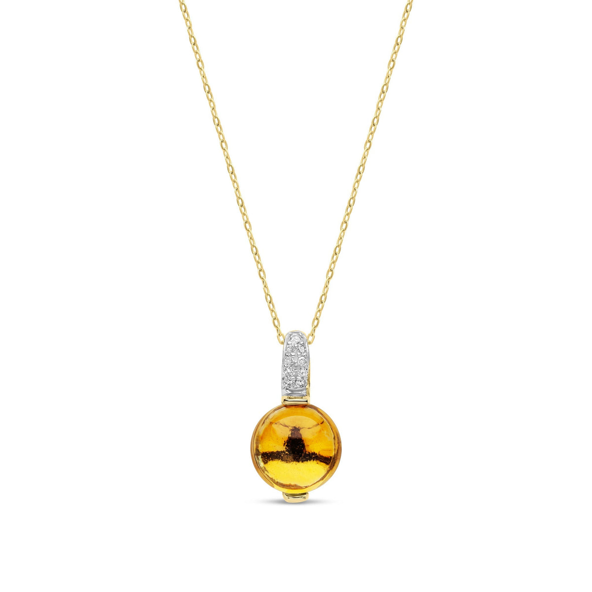 9ct Yellow Gold Natural Citrine Cabochon & Diamond Accent Pendant — 8mm