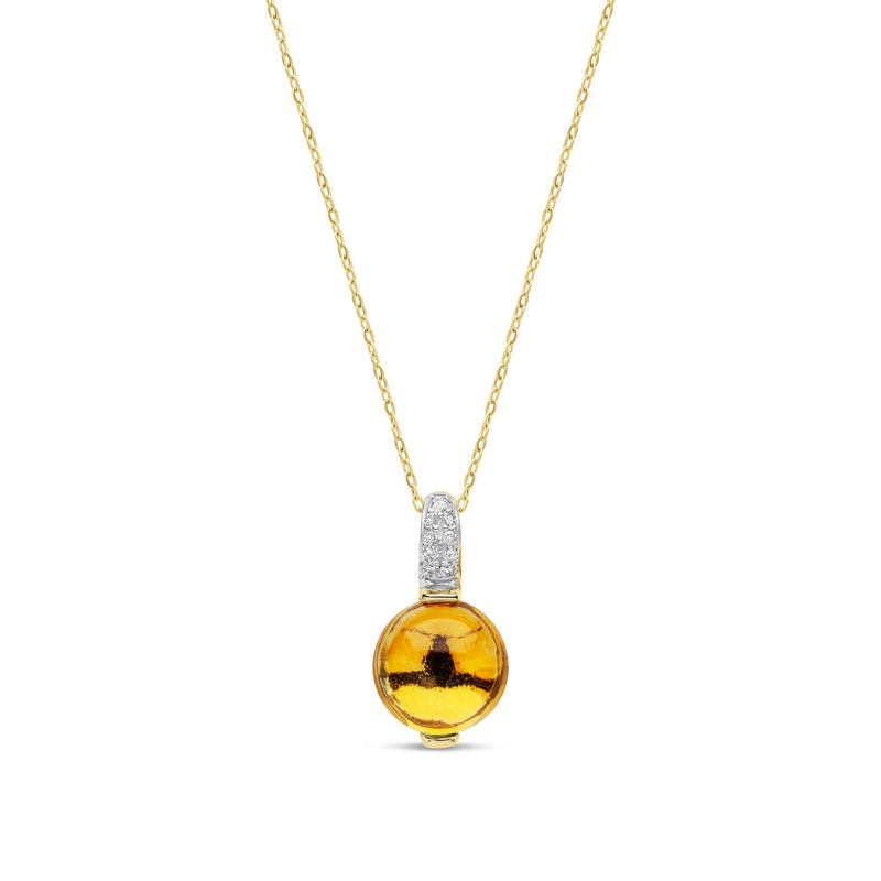 9ct Yellow Gold Natural Citrine Cabochon & Diamond Accent Pendant — 8mm