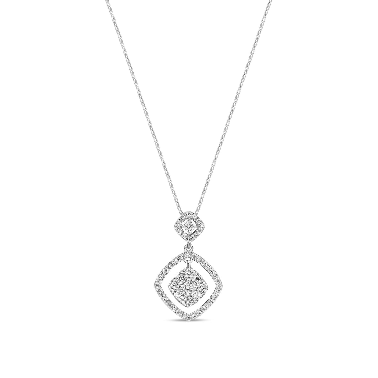 18ct White Gold Natural Diamond Double Geometric Drop Pendant Necklace
