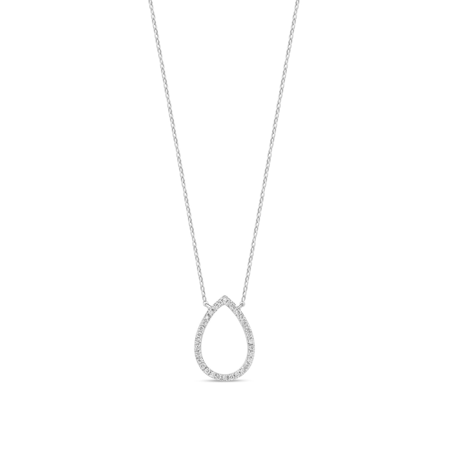 9ct White Gold Natural Diamond Open Teardrop Pendant Necklace