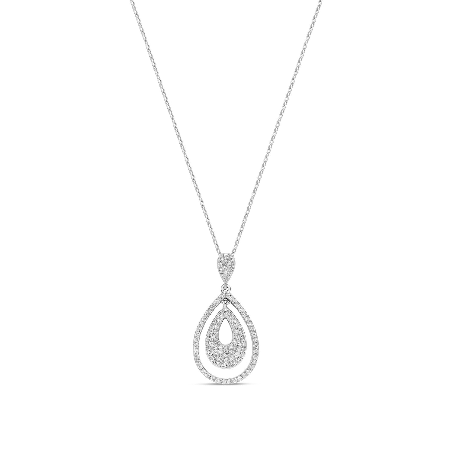 18ct White Gold Natural Diamond Double Teardrop Pendant Necklace