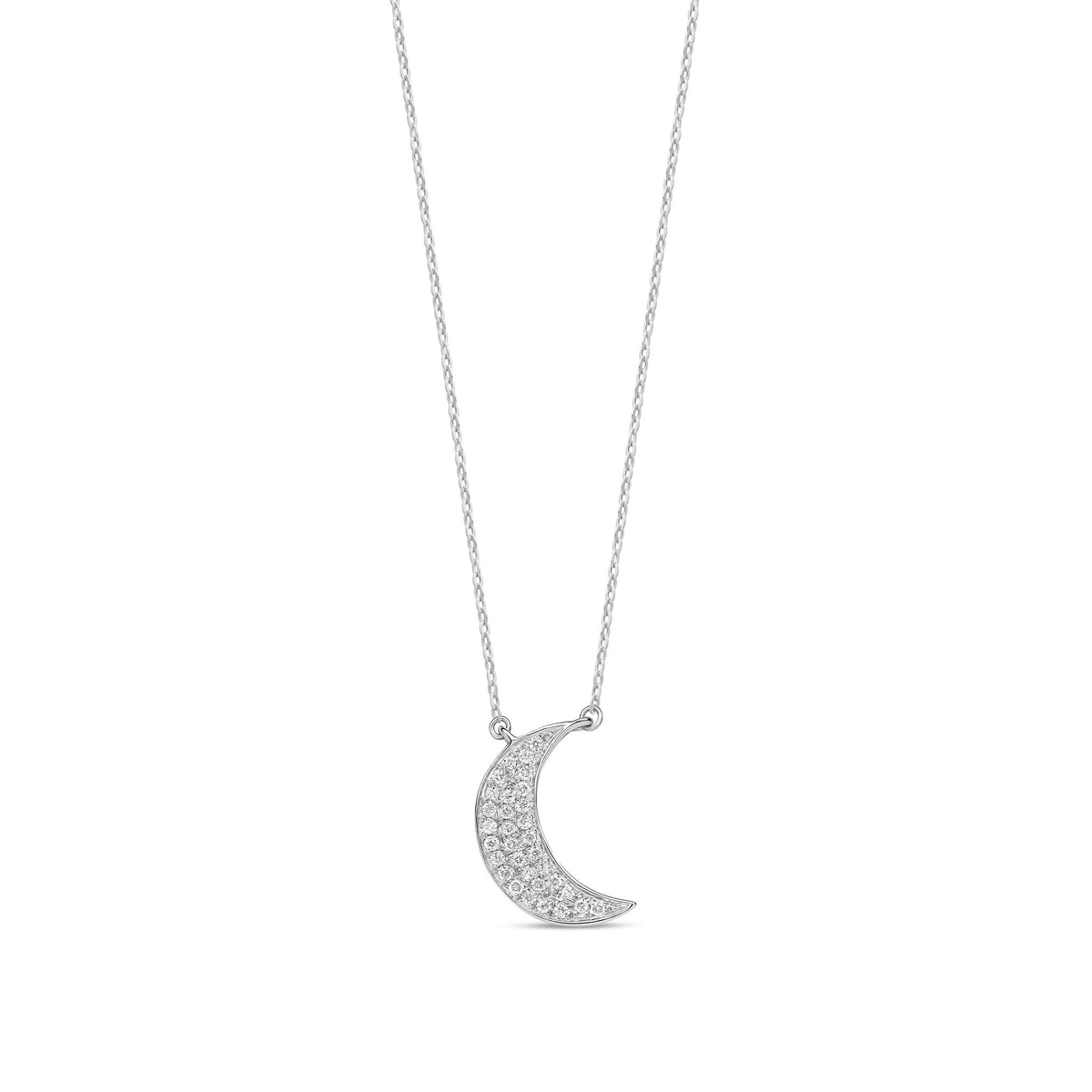 9ct White Gold Natural Diamond Crescent Moon Pendant Necklace