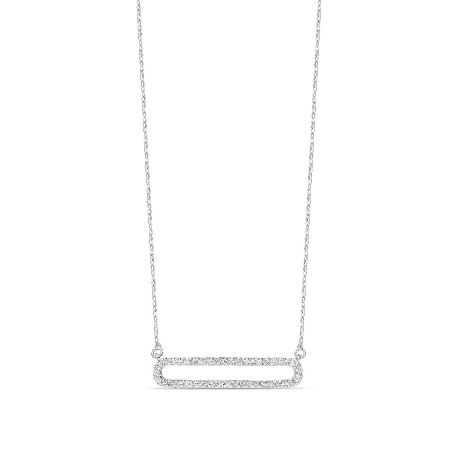 9ct White Gold Natural Diamond Open Elongated Oval Necklace