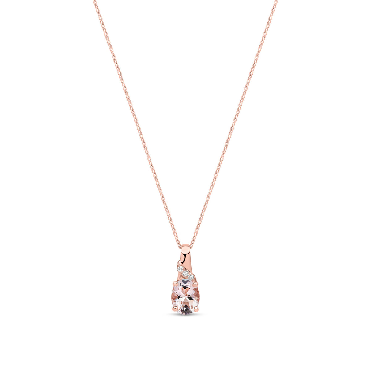 9ct Rose Gold Natural Oval Morganite & Diamond Accent Pendant Necklace