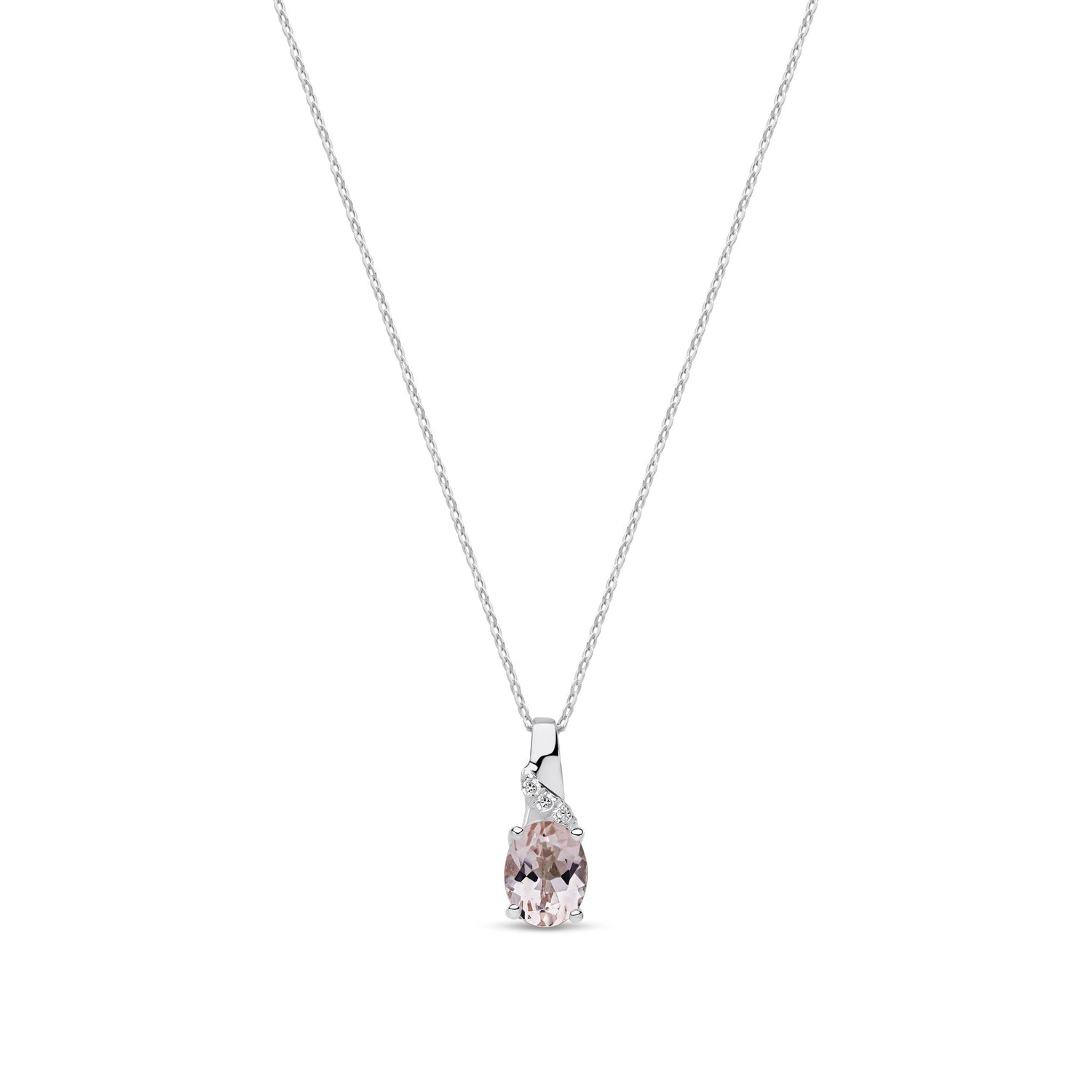 9ct White Gold Natural Oval Morganite & Diamond Accent Pendant Necklace
