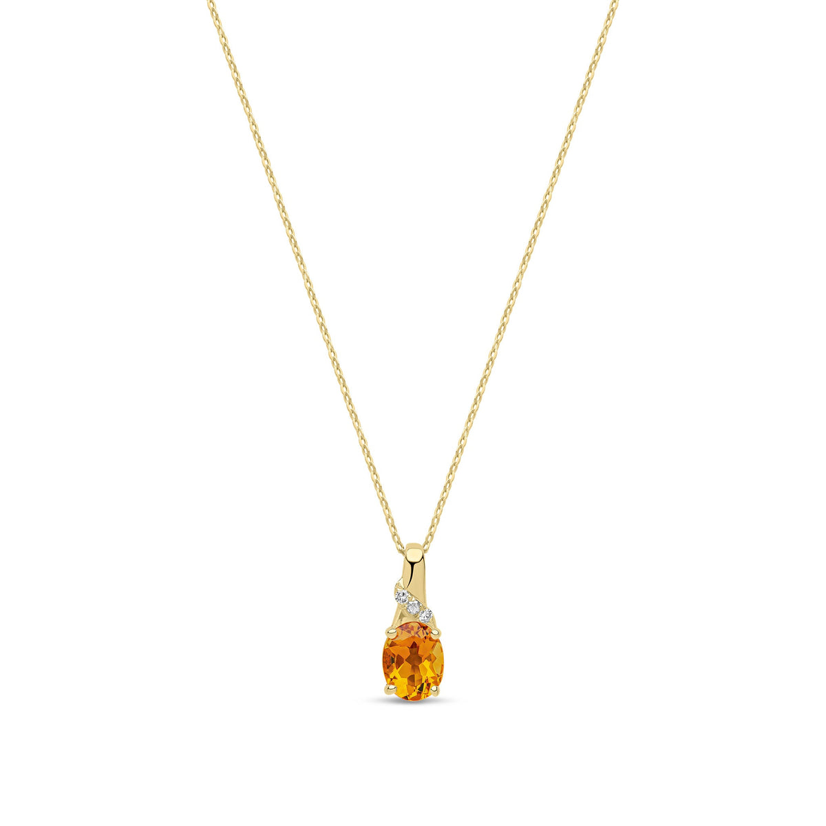 9ct Yellow Gold Natural Oval Citrine & Diamond Accent Pendant Necklace