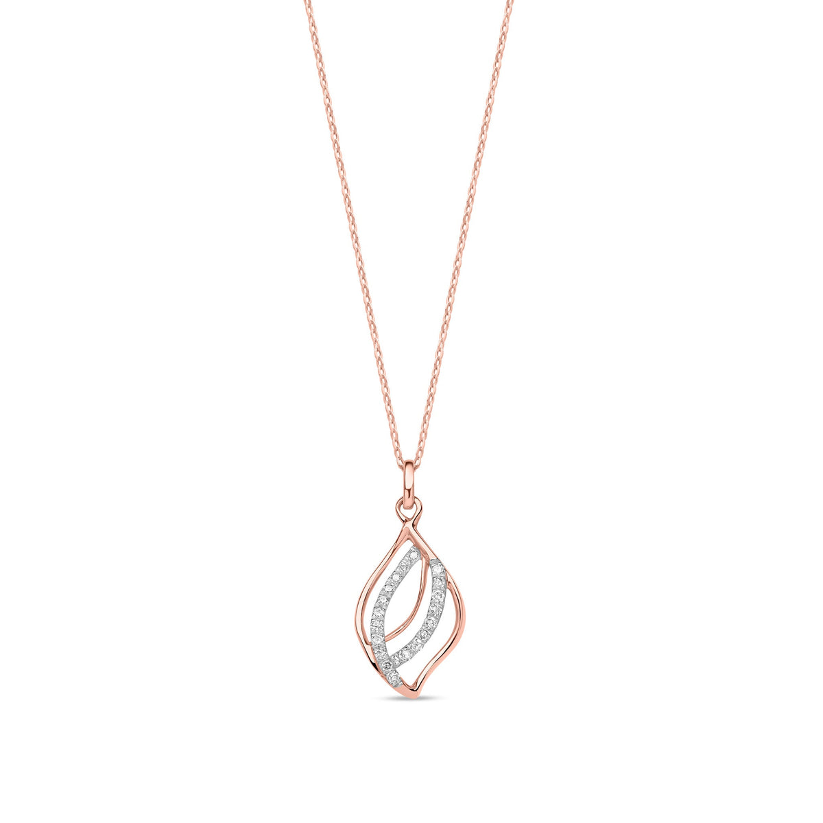 9ct Rose Gold Natural Diamond Twist Teardrop Pendant Necklace