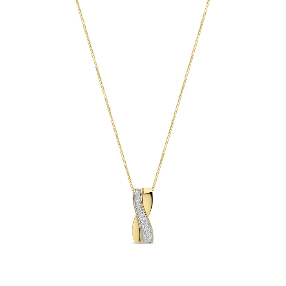 9ct Yellow Gold Natural Diamond Crossover Kiss Pendant Necklace