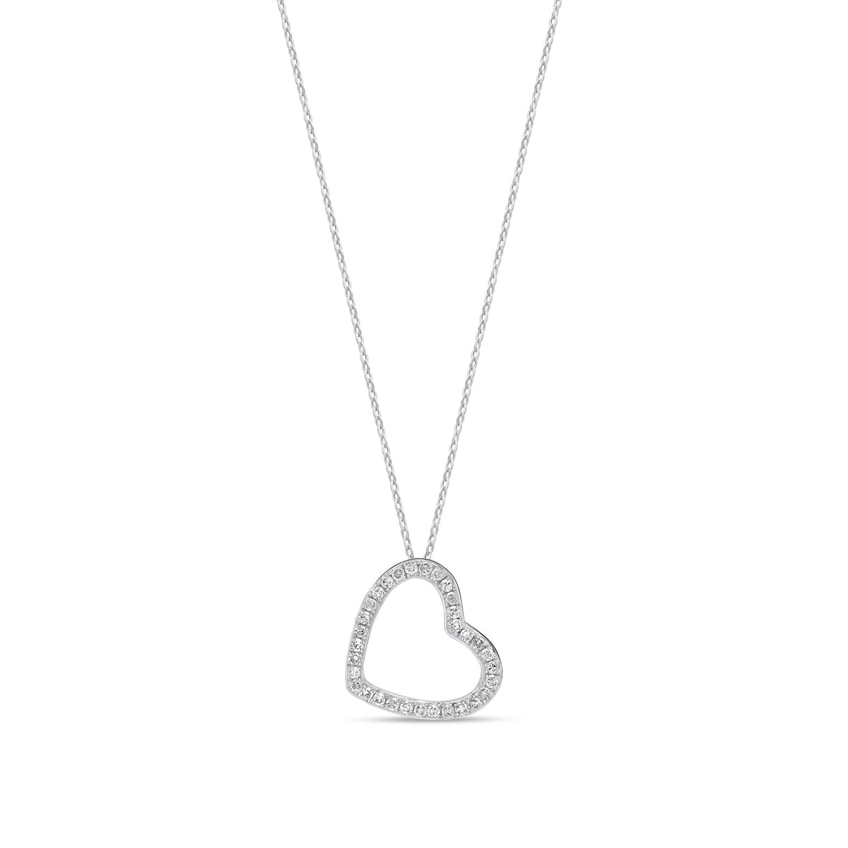 9ct White Gold Natural Diamond Petite Open Heart Pendant Necklace