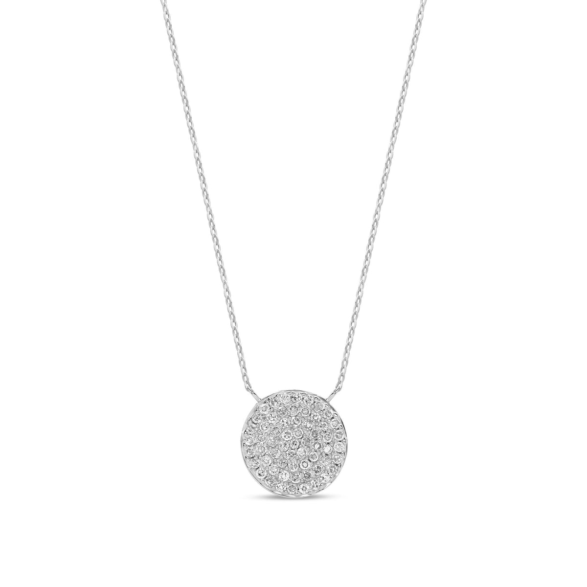 9ct White Gold Natural Diamond Pavé Disc Pendant Necklace