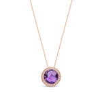 9ct Rose Gold Round Natural Amethyst & Diamond Statement Halo Pendant — 10mm