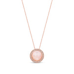 9ct Rose Gold Round Natural Pink Opal & Diamond Statement Halo Pendant — 10mm