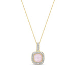 9ct Yellow Gold Cushion Natural Pink Opal & Diamond Millgrain Halo Pendant — 7mm