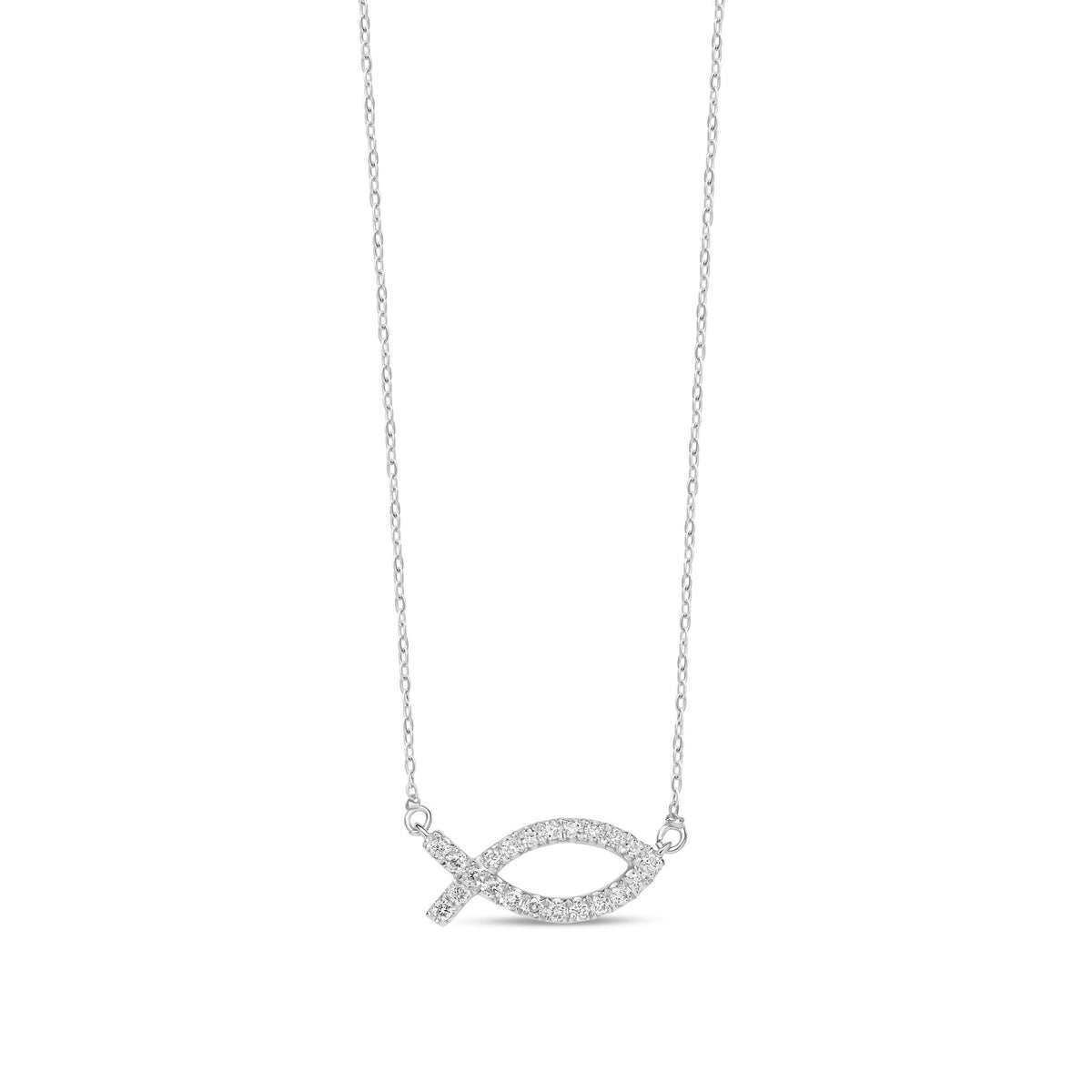 9ct White Gold Natural Diamond Dolphin Pendant Necklace