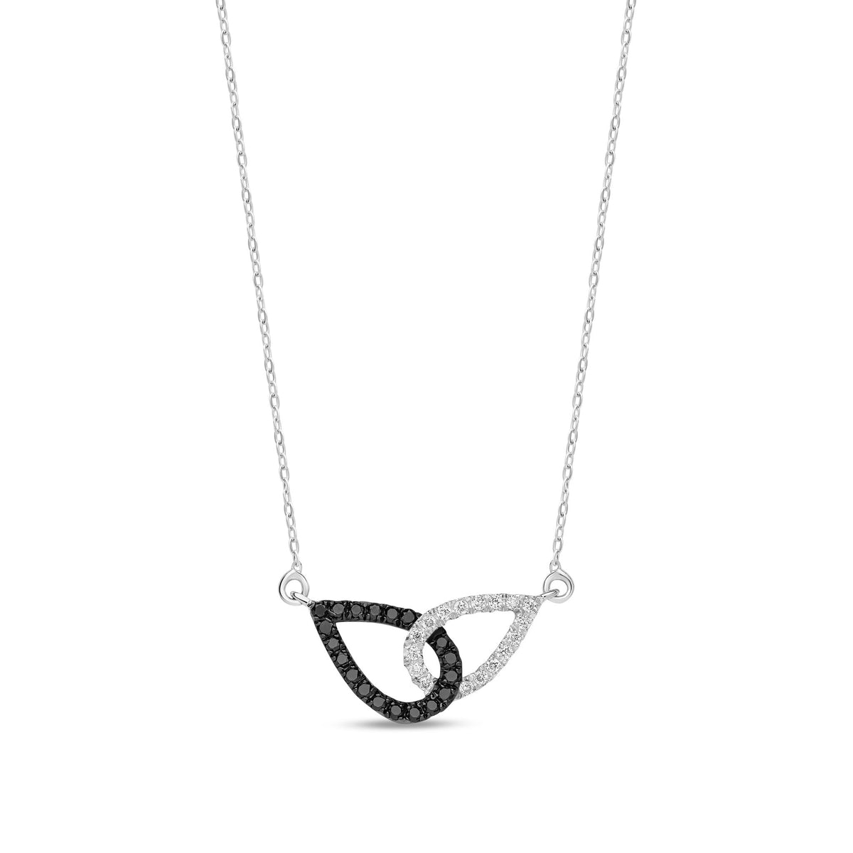 9ct White Gold Interlocking Natural Black & White Diamond Pear Shaped Necklace