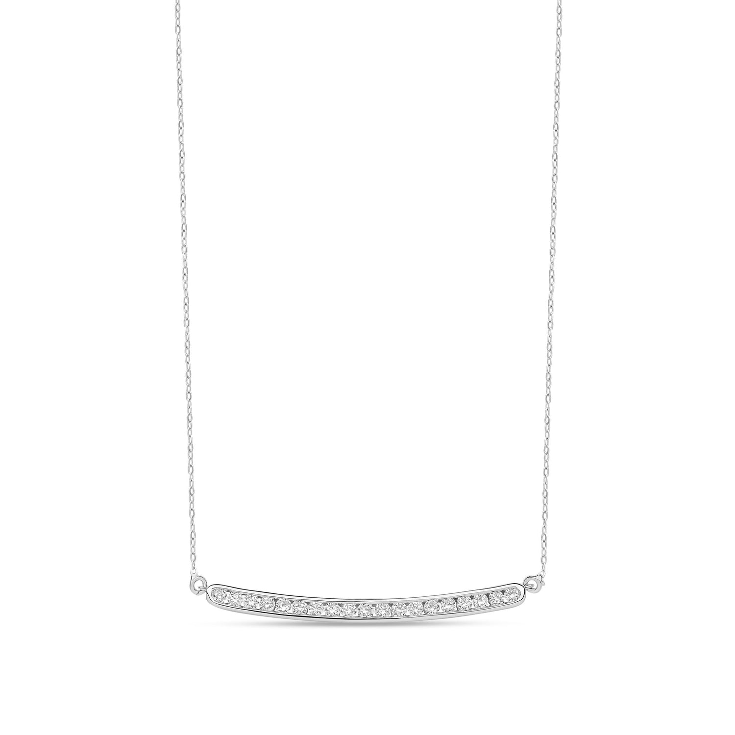 9ct White Gold Natural Diamond Pavé Bar Necklace