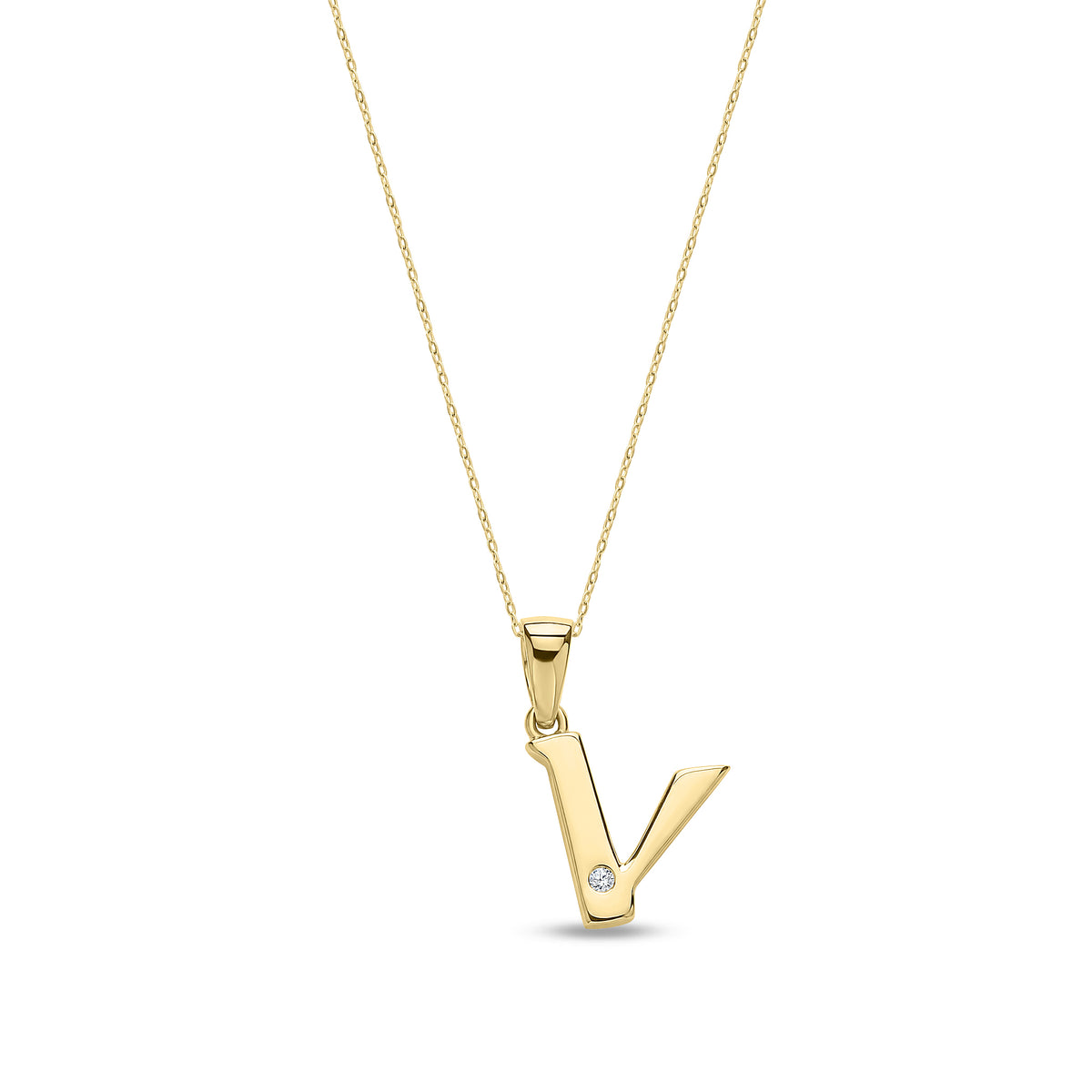 9ct Yellow Gold 0.01ct Diamond V Initial