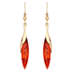 Gold Plated Sterling Silver Natural Baltic Amber Elongated Marquise Sweep Drop Earrings