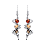 Sterling Silver Natural Baltic Amber Three-Stone Swirl Drop Earrings