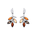 Sterling Silver Natural Baltic Amber Leaf Cluster Drop Earrings