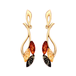 Gold Plated Sterling Silver Natural Baltic Amber Five-Leaf Branch Drop Earrings