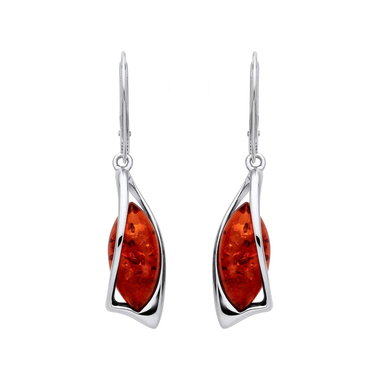 Sterling Silver Natural Baltic Amber Angular Marquise Drop Earrings