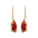 Gold Plated Sterling Silver Natural Baltic Amber Angular Marquise Drop Earrings