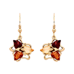 Gold Plated Sterling Silver Natural Baltic Amber Three-Leaf Floral Cluster Drop Earrings