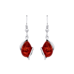 Sterling Silver Natural Baltic Amber Asymmetric Teardrop Drop Earrings