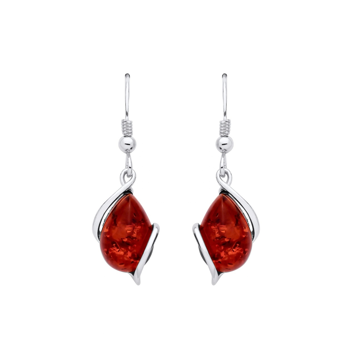 Sterling Silver Natural Baltic Amber Asymmetric Teardrop Drop Earrings