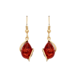 Gold Plated Sterling Silver Natural Baltic Amber Asymmetric Teardrop Drop Earrings