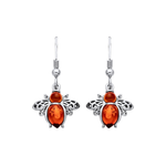 Sterling Silver Natural Baltic Amber Bee Drop Earrings