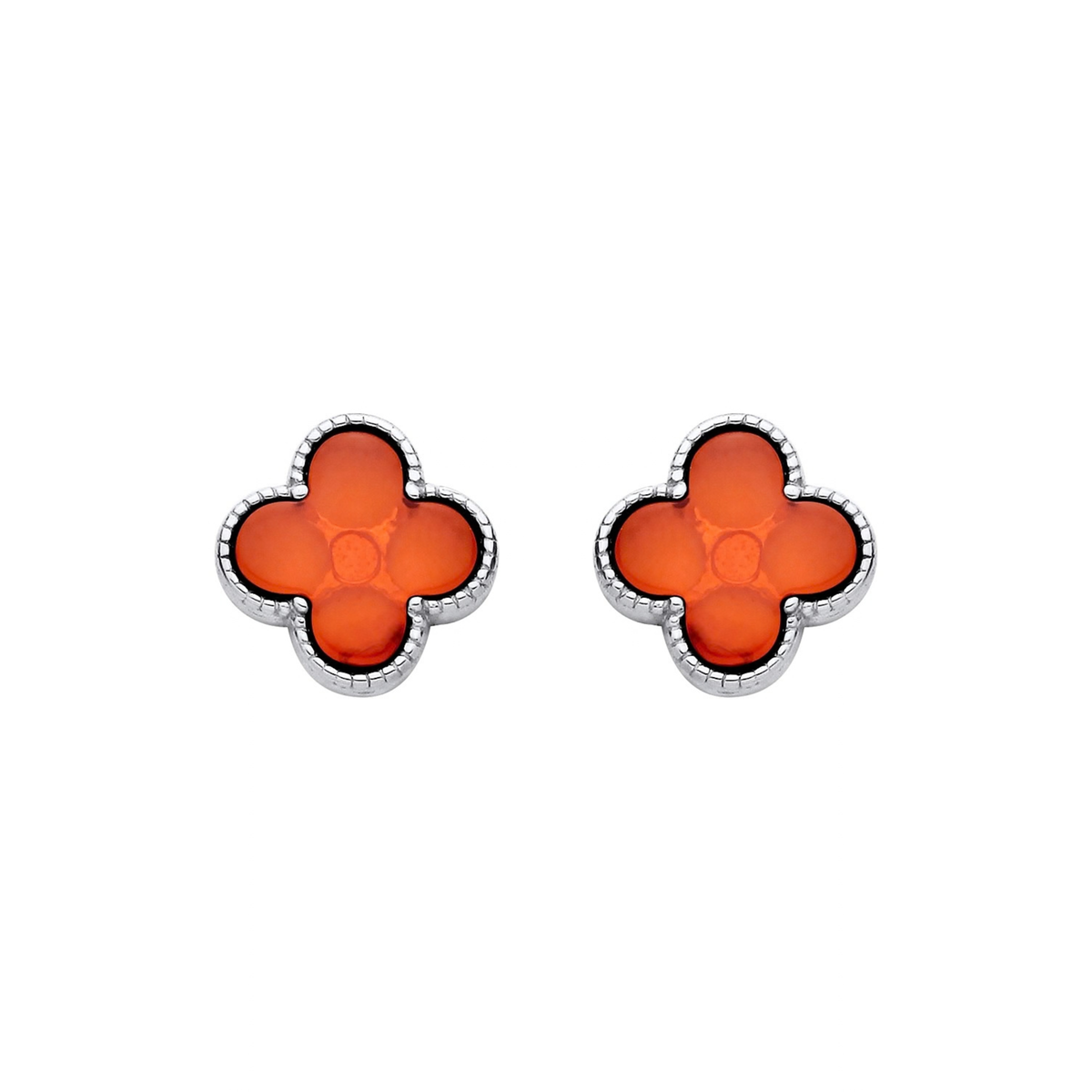 Sterling Silver Natural Baltic Amber Clover Stud Earrings