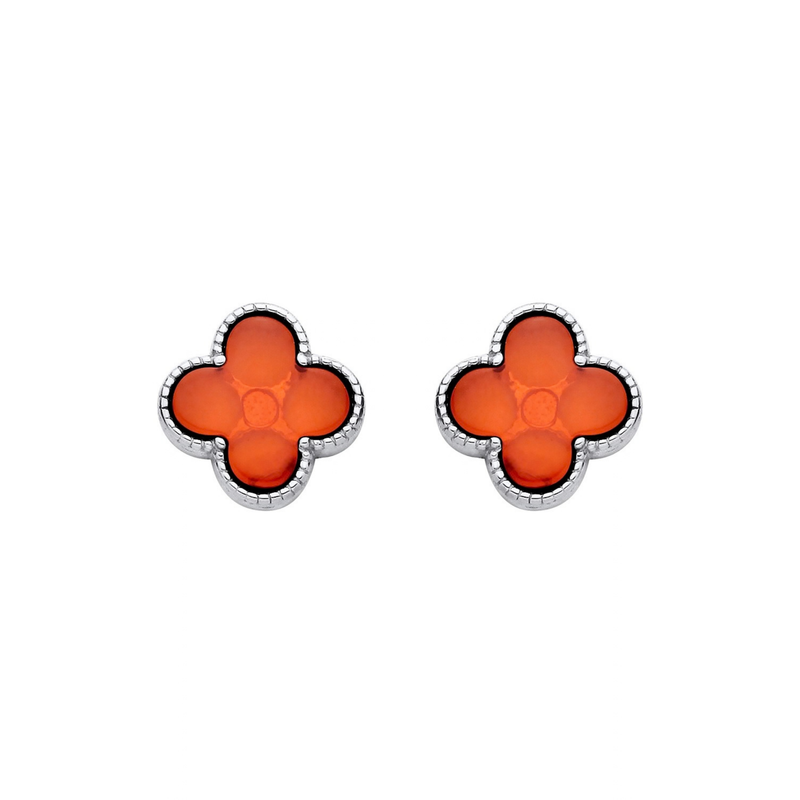 Sterling Silver Natural Baltic Amber Clover Stud Earrings