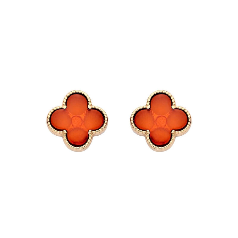 Gold Plated Sterling Silver Natural Baltic Amber Clover Stud Earrings