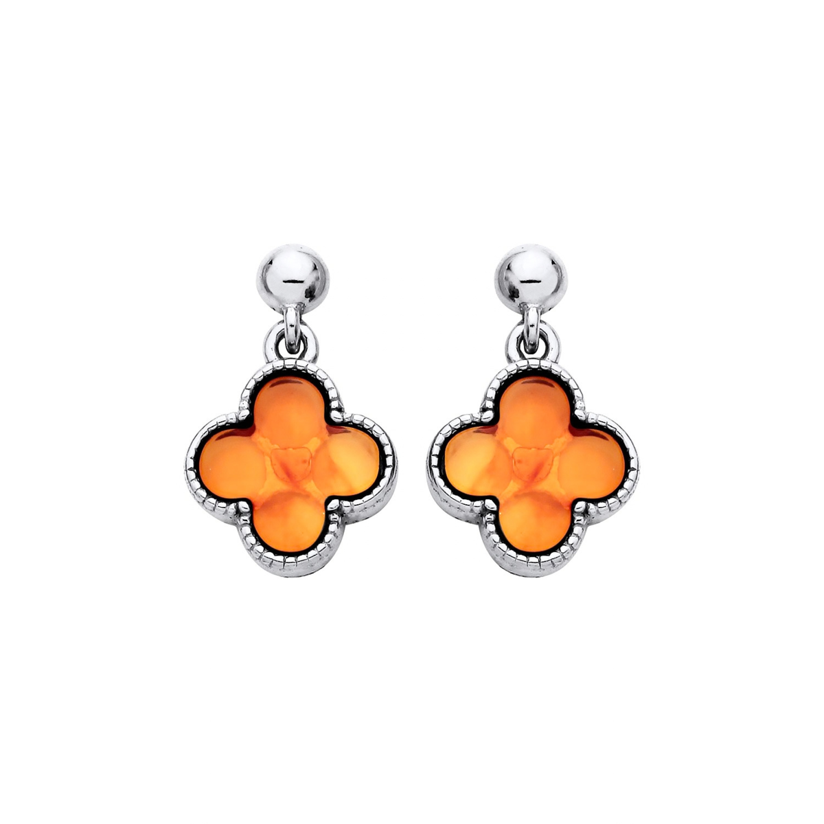 Sterling Silver Natural Baltic Amber Clover Drop Earrings