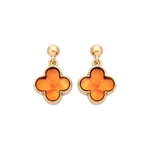 Gold Plated Sterling Silver Natural Baltic Amber Clover Drop Earrings